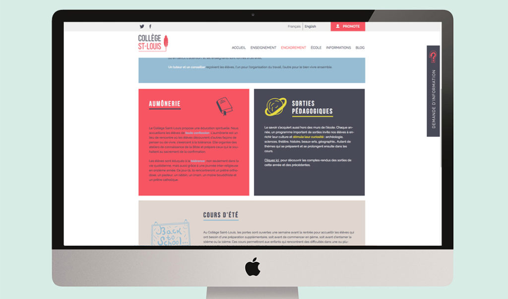 Refonte de l’identité visuelle du Collège St-Louis, école privée à Genève. Déclinaison de tout les supports, meme le site web