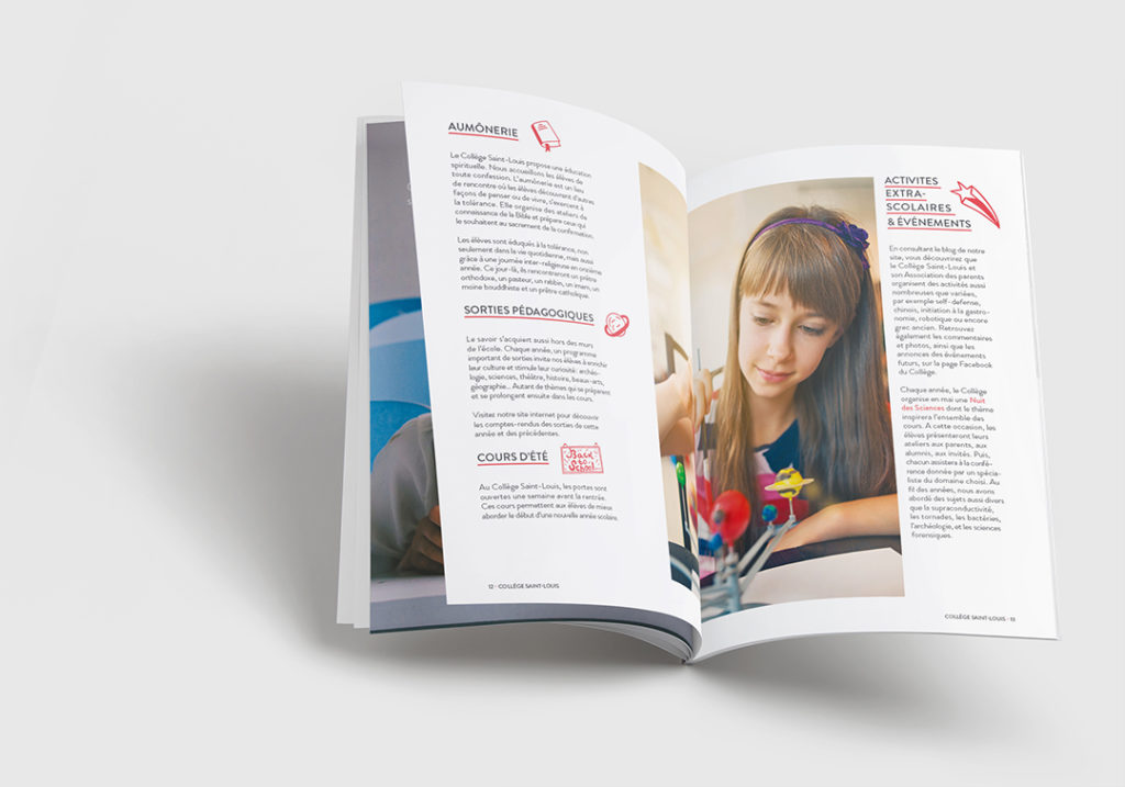 Refonte de l’identité visuelle du Collège St-Louis, école privée à Genève.