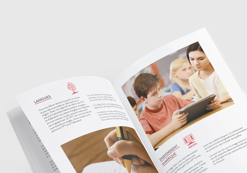 Refonte de l’identité visuelle du Collège St-Louis, école privée à Genève.