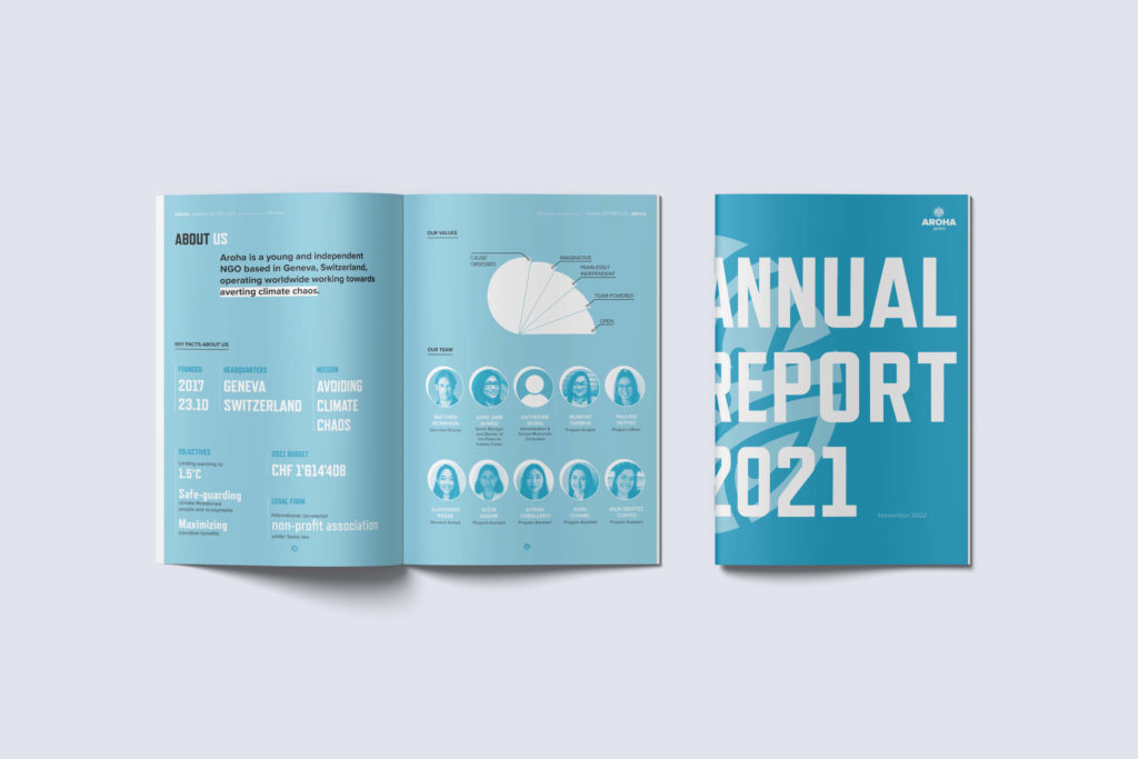 Création d’une identité visuelle moderne pour Aroha, ONG indépendante basée à Genève.