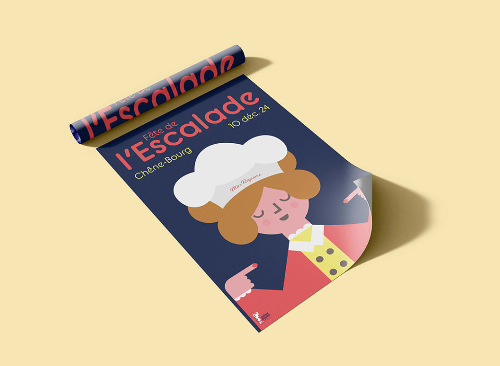 Affiche festive illustrant la Mère Royaume, héroïne emblématique de la légende genevoise.