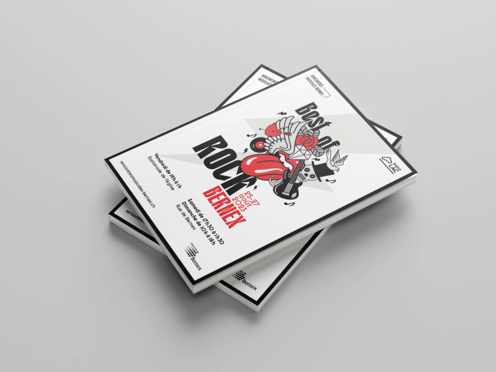 Branding événementiel rock’n roll avec identité visuelle unique et impactante. Rencontres musicales, le programme.