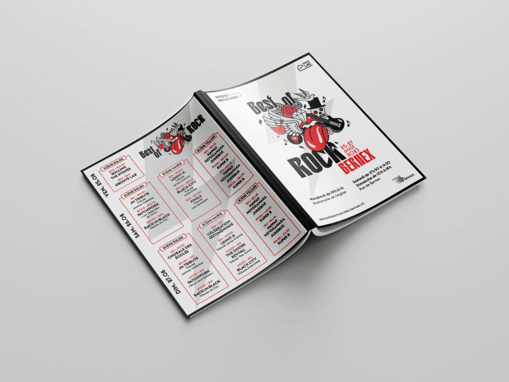 Branding événementiel rock’n roll avec identité visuelle unique et impactante. Rencontres musicales, le programme
