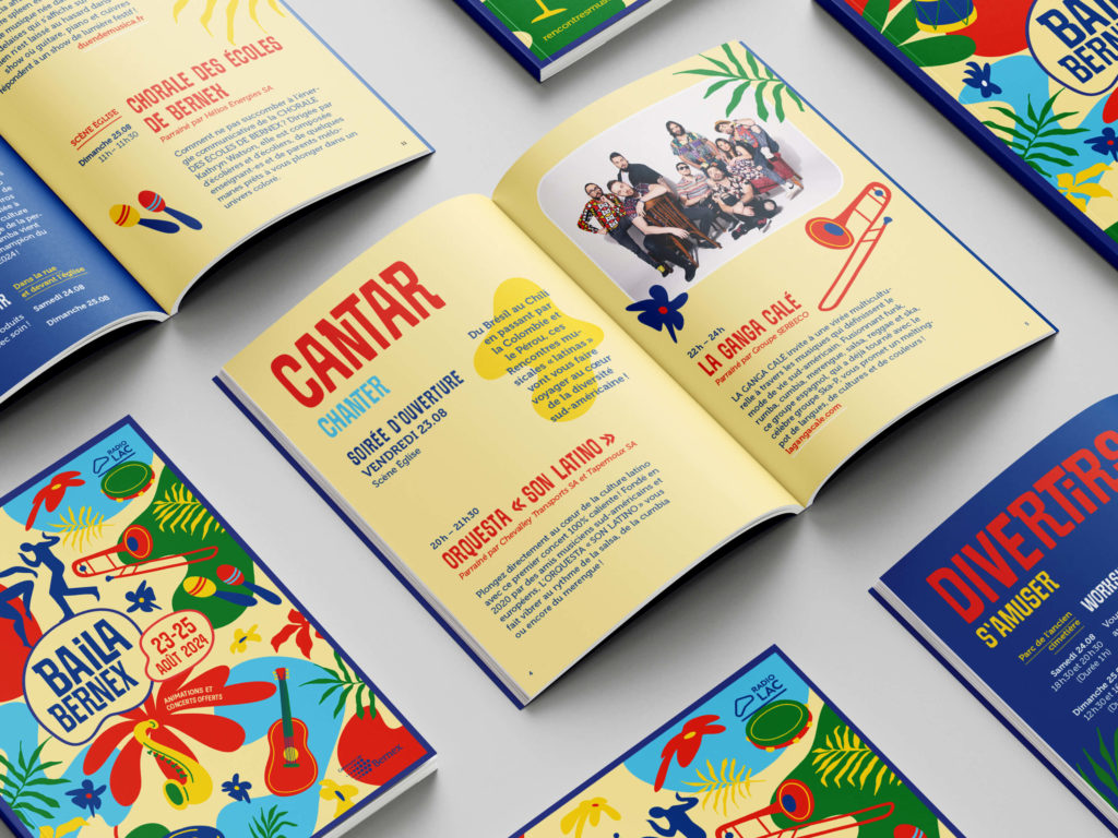 Branding événementiel avec identité visuelle vibrante inspirée des rythmes latins et de l’ambiance festive. Ici le programme.