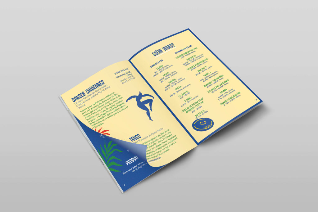 Branding événementiel avec identité visuelle vibrante inspirée des rythmes latins et de l’ambiance festive. Ici le programme.