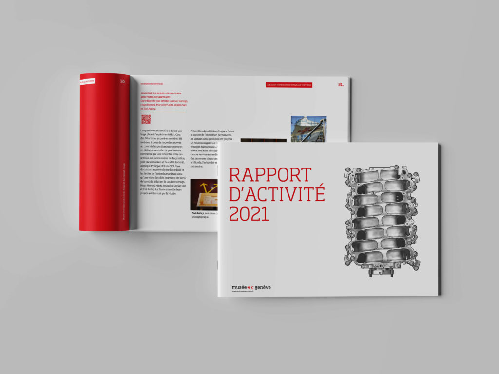 Rapport annuel 2020-2021 du Musée de la Croix-Rouge à Genève avec design print, digital et infographies.