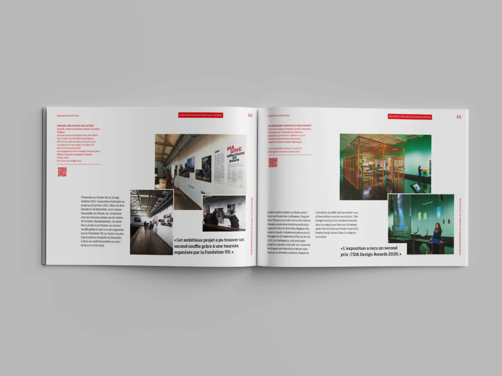 Rapport annuel 2020-2021 du Musée de la Croix-Rouge à Genève avec design print, digital et infographies.