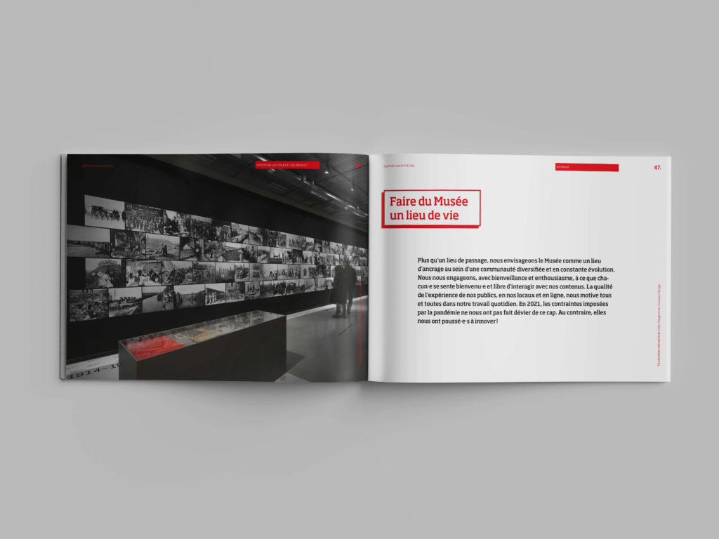Rapport annuel 2020-2021 du Musée de la Croix-Rouge à Genève avec design print, digital et infographies.