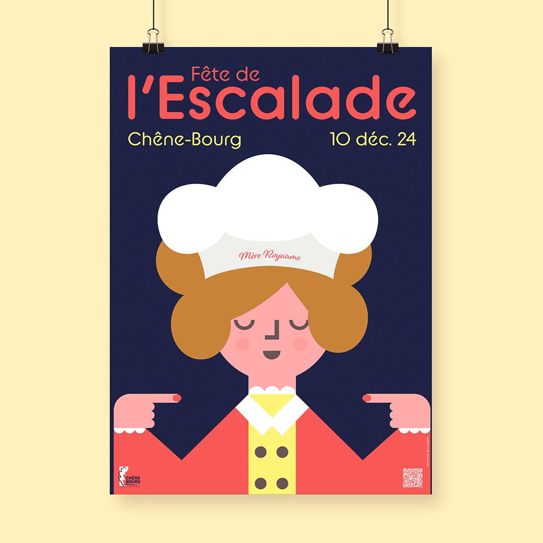 Affiche événementielle pour la Fête de l’Escalade 2025, qui met à l'honneur la Mère Royaume. Affiche réalisée par Blou Design