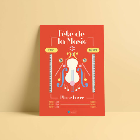 Une identité visuelle créé pour la fêtes de la musique 2023 pour Thônex. Une affiche qui transpose l’harmonie de la musique classique en formes colorées, entre rigueur et légèreté, et totalement déstructurée