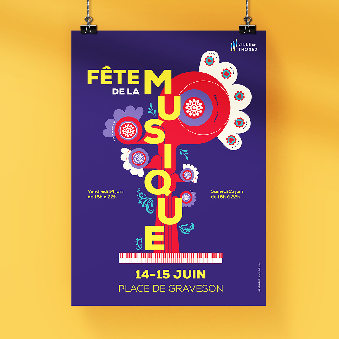 Affiche pour la Fête de la Musique, édition 2024, réalisée par Blou Design