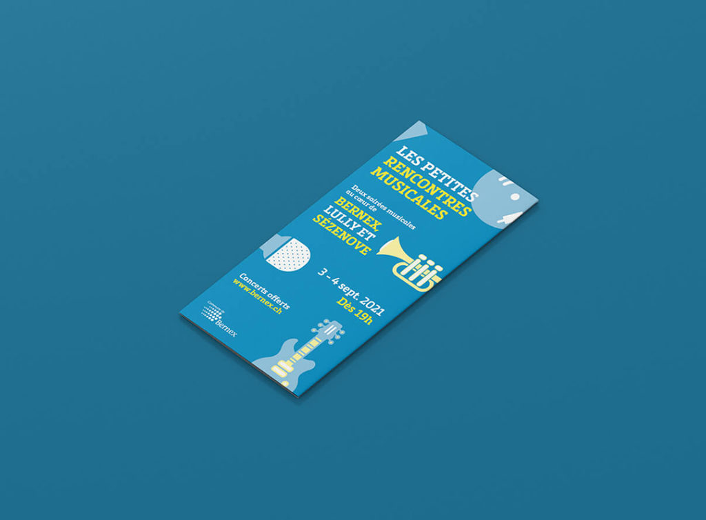 Un dépliant vif et rythmé pour une édition spéciale du festival, imaginée malgré le contexte sanitaire, afin de célébrer la musique et retrouver la joie du public.
