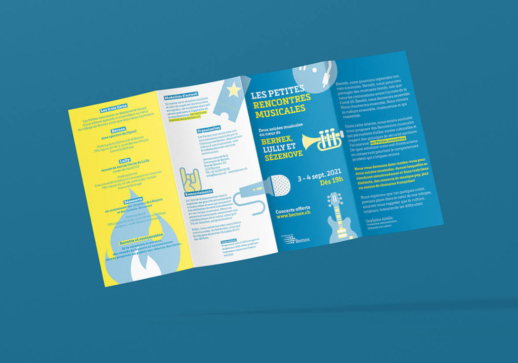 Un dépliant vif et rythmé pour une édition spéciale du festival, imaginée malgré le contexte sanitaire, afin de célébrer la musique et retrouver la joie du public