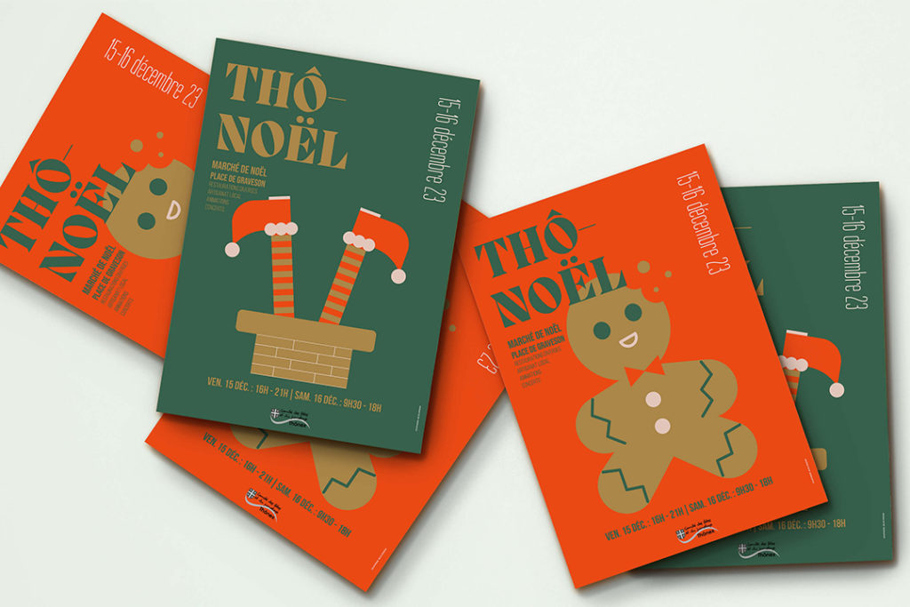 Une série d’affiches graphiques inspirées des symboles de Noël. Un système visuel modulable, décliné chaque année sur une base commune et festive. Ici nous avons les flyer de 2024