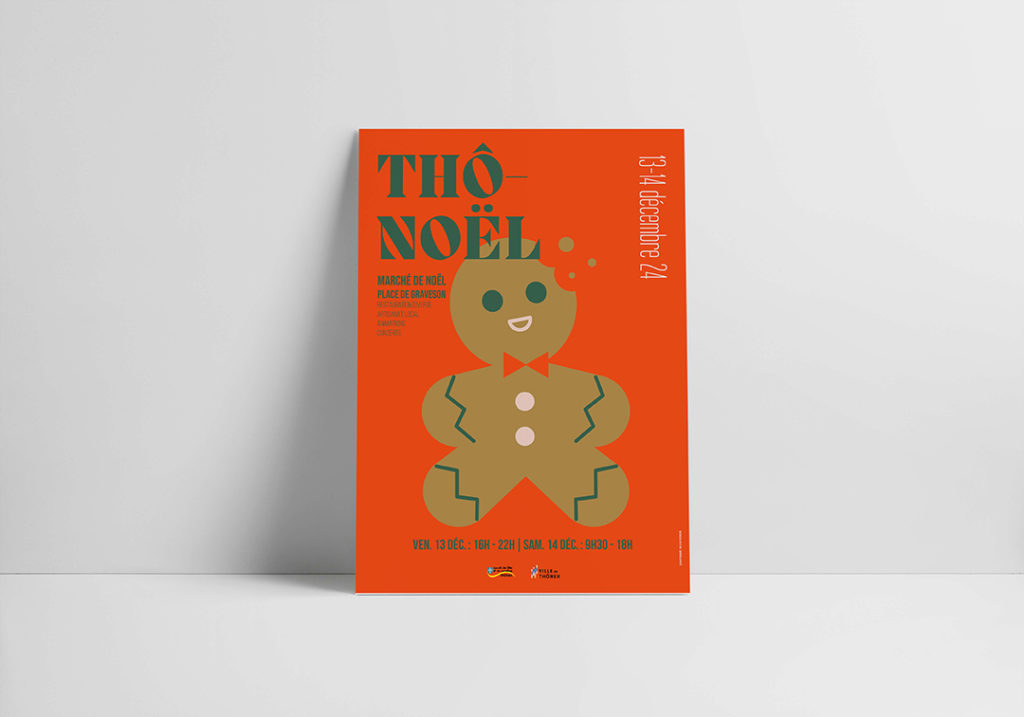 Une série d’affiches graphiques inspirées des symboles de Noël. Un système visuel modulable, décliné chaque année sur une base commune et festive. Ici nous avons le biscuit de Noel, croqué