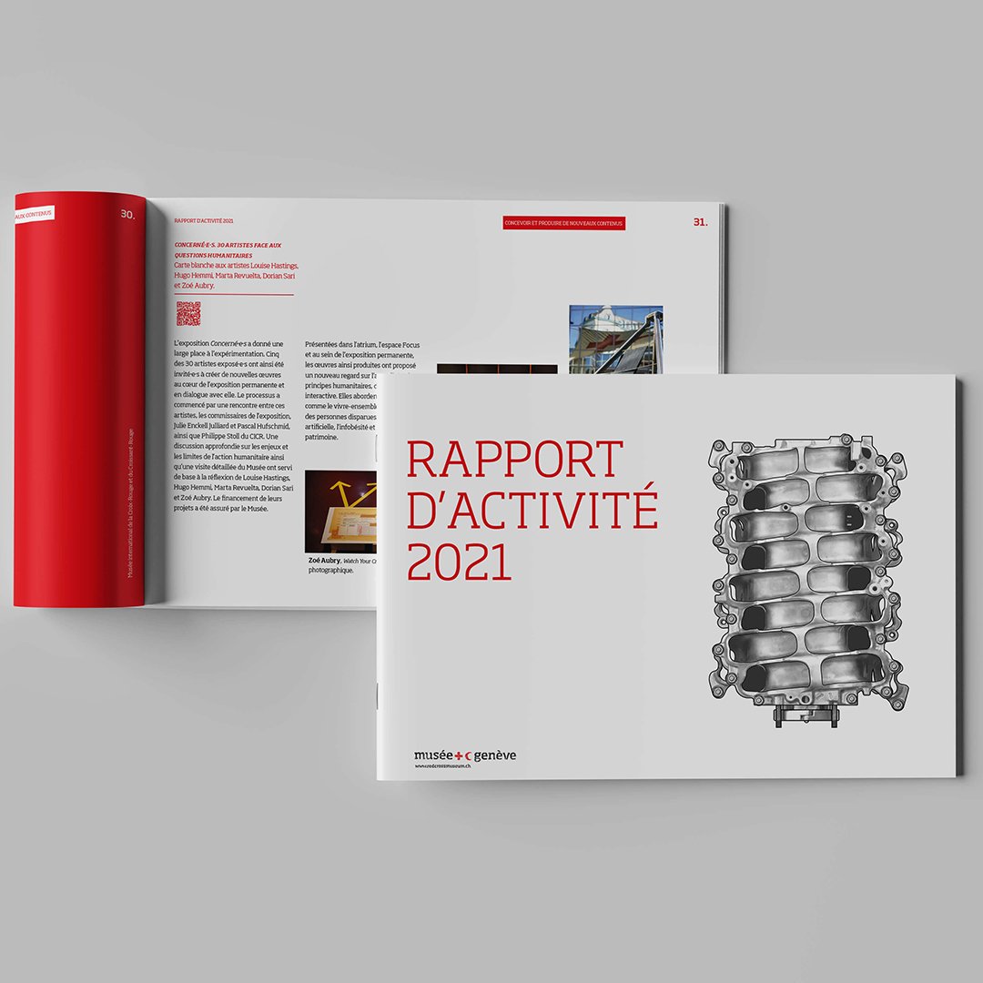 Pour le musée de la Croix-Rouge et du Croissant-Rouge, création du rapport annuel de 2020 et 2021. Mise en page et infographie. Réalisation par Blou Design