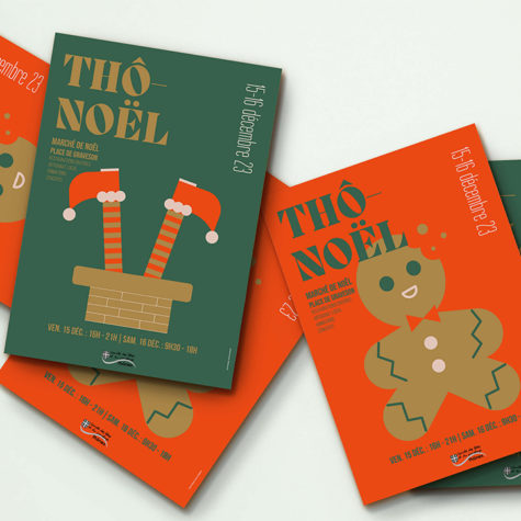 Une série d’affiches graphiques inspirées des symboles de Noël. Un système visuel modulable, décliné chaque année sur une base commune et festive. Ici nous avons les flyer de 2024