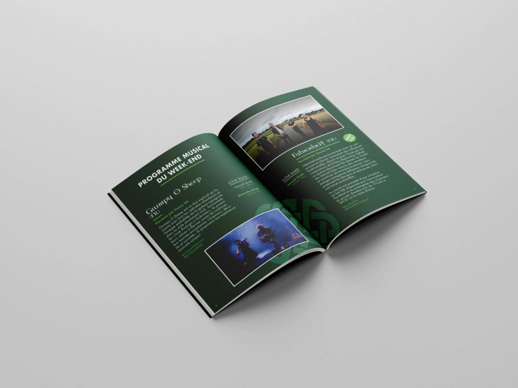 Affiche du festival Rencontres Musicales de Bernex 2025 conçue par Blou Design à Genève. Identité visuelle inspirée d'un noeud celtique, à l'ambiance verdoyante, et une typo très typée. Déclinée sur les supports imprimés et digitaux du festival : affiche, programme, flyer et signalétique.