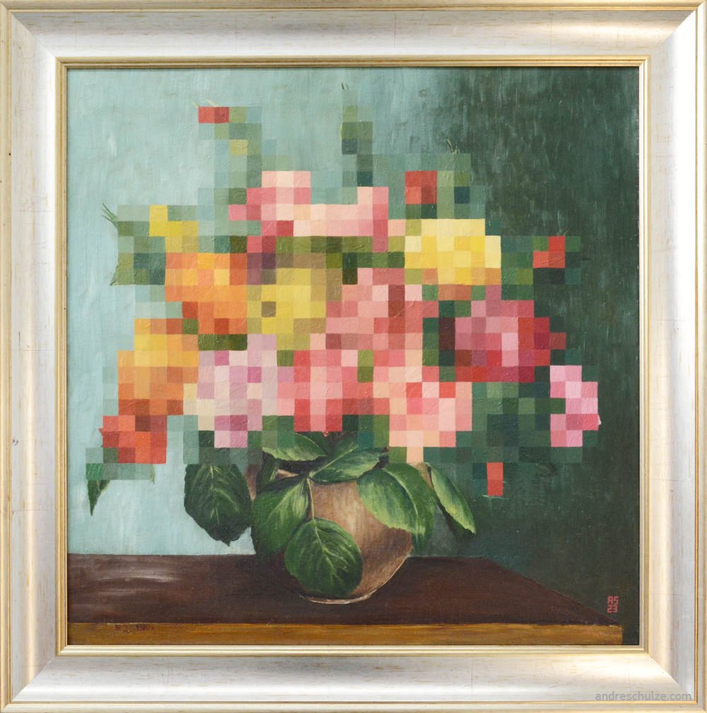 André Schulze, ses tableaux anciens pixelisés à l'huile