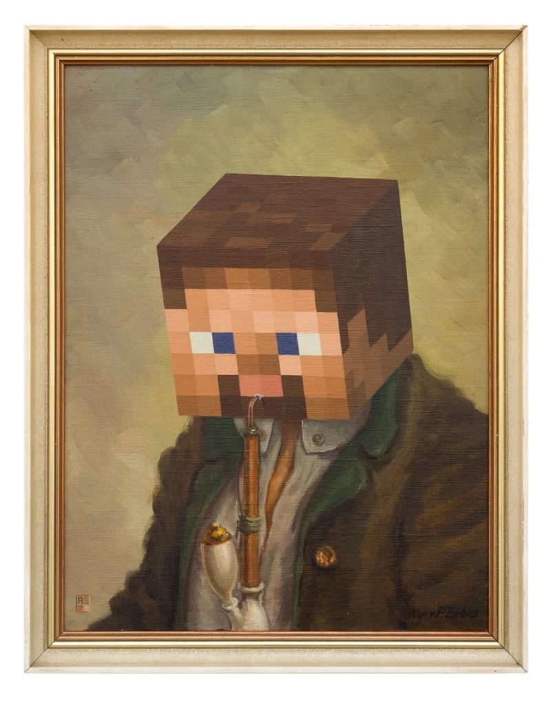 André Schulze, ses tableaux anciens pixelisés à l'huile - homme a la pipe - La lettre de Blou #7